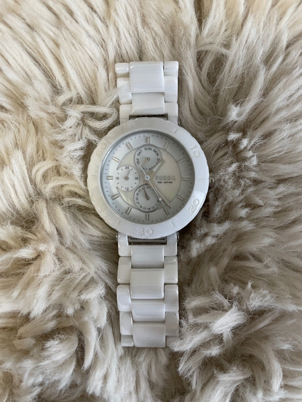 Fossil White Ceramic Mother of Pearl Ladies Watch
